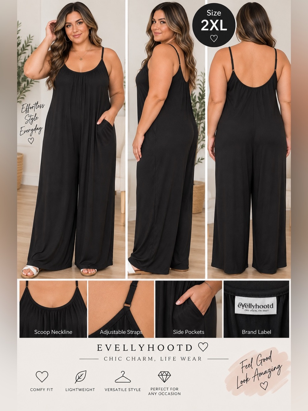 Black Wide-Leg Jumpsuit with Pockets
